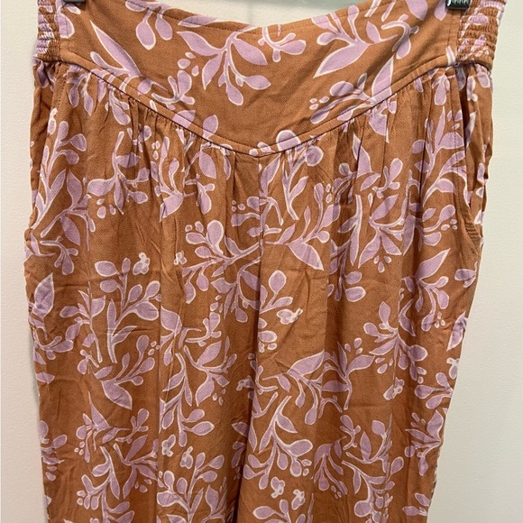 Aerie Floral Print Women's Flowy Jogger Style Pants Sz M Bronze Brown - Picture 2 of 14
